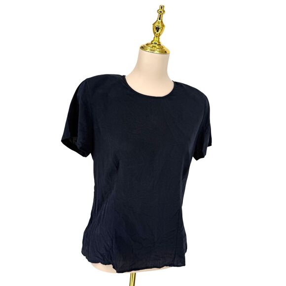 VTG Evan-Picone Silk Blouse Top Size 8 Blue Round Neck Button Shoulder Pads Boxy - Picture 5 of 12